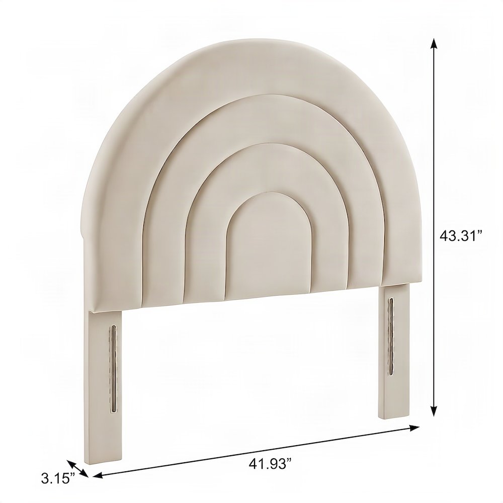 Performance Velvet Twin Headboard with Arched Top, Wall Mount, Almond