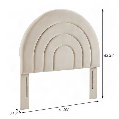 Performance Velvet Twin Headboard with Arched Top, Wall Mount, Almond