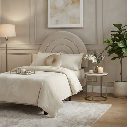 Performance Velvet Twin Headboard with Arched Top, Wall Mount, Almond