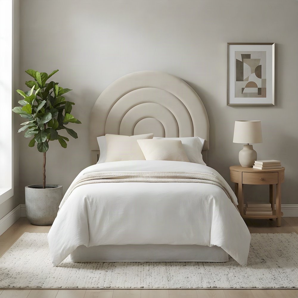 Performance Velvet Twin Headboard with Arched Top, Wall Mount, Almond