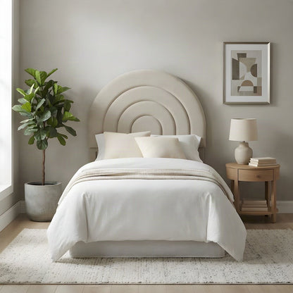 Performance Velvet Twin Headboard with Arched Top, Wall Mount, Almond