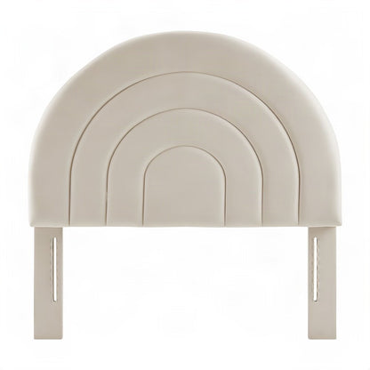 Performance Velvet Twin Headboard with Arched Top, Wall Mount, Almond