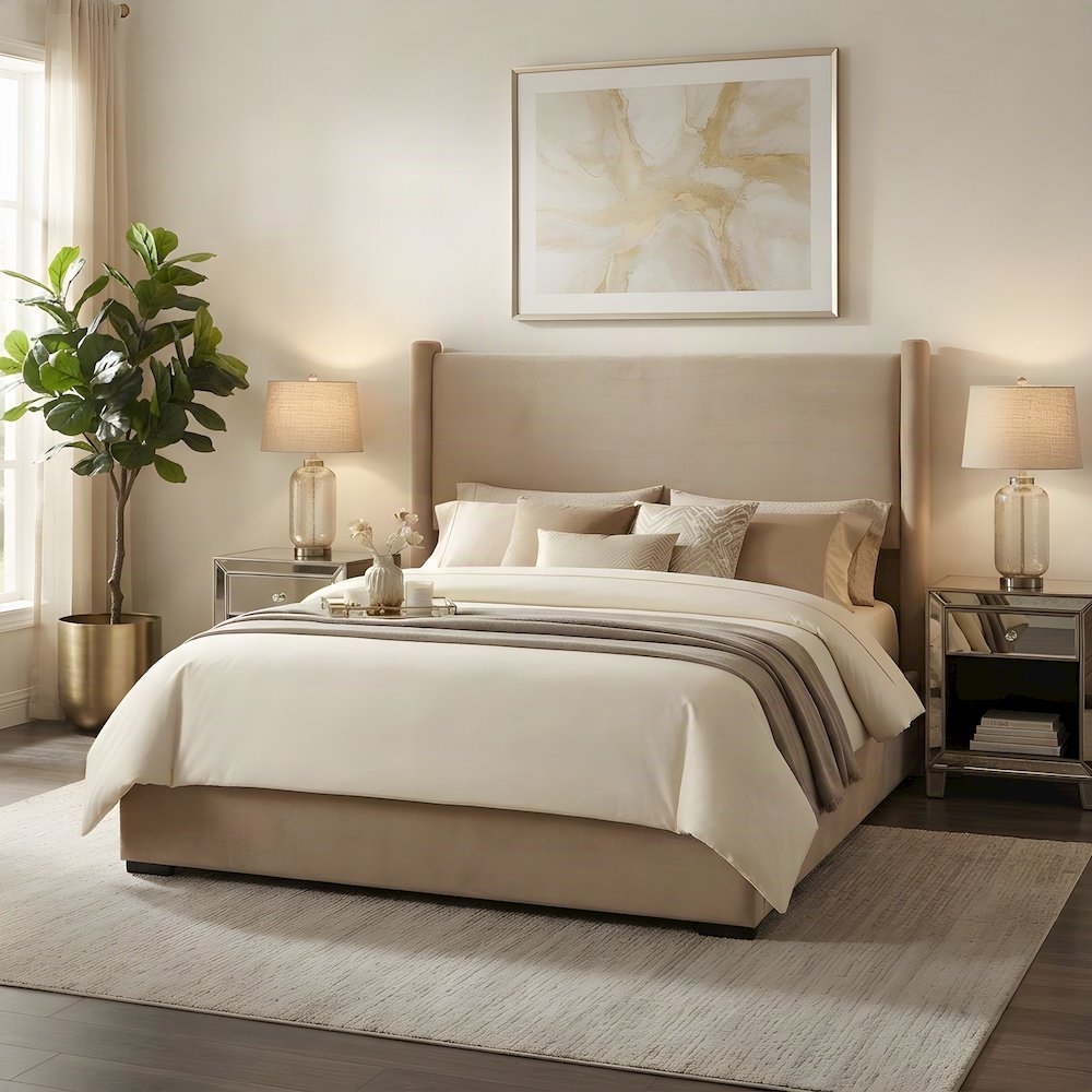 Performance Velvet Upholstered King Headboard Only, Padded Panel, Taupe