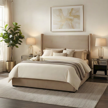 Performance Velvet Upholstered King Headboard Only, Padded Panel, Taupe