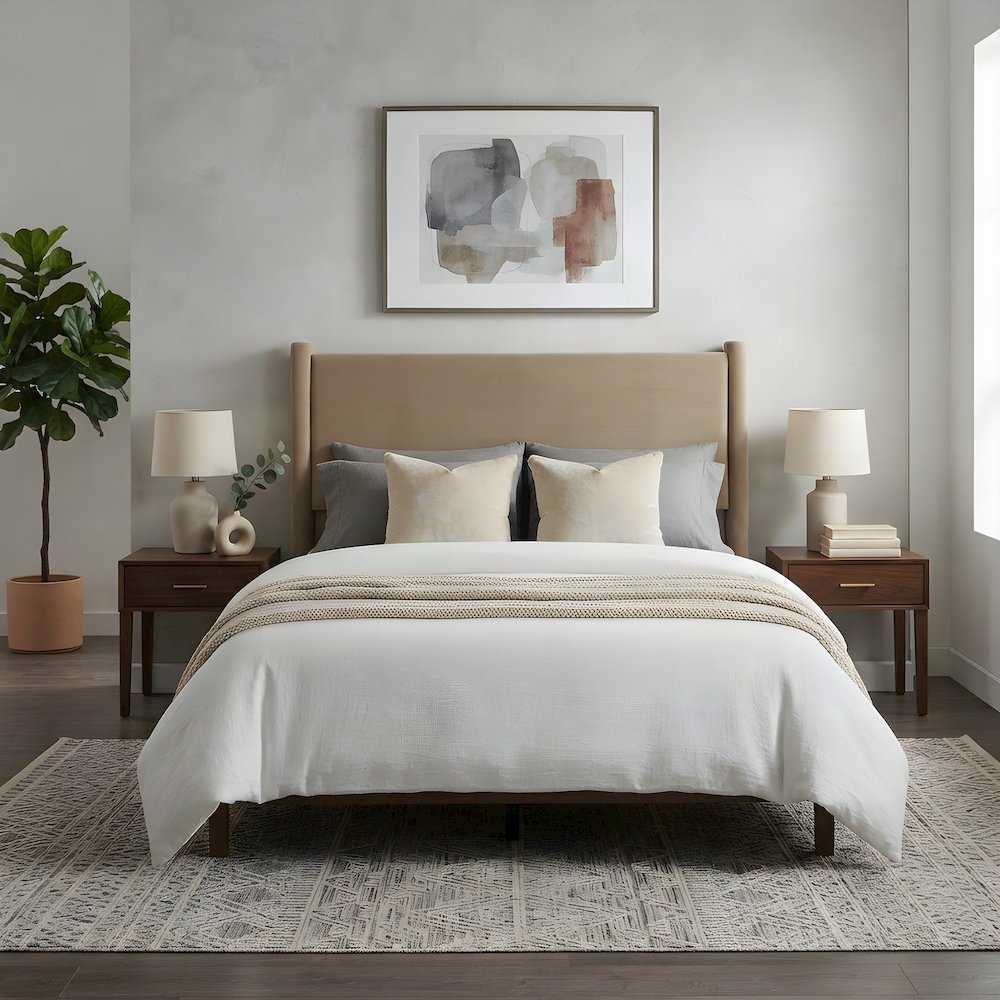 Performance Velvet Upholstered King Headboard Only, Padded Panel, Taupe