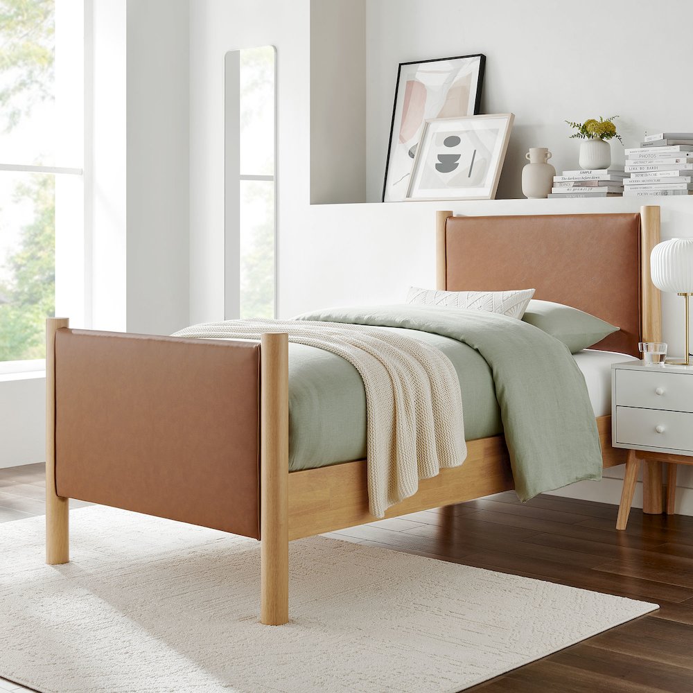 Maven Twin Size Vegan Leather Upholstered Platform Bed