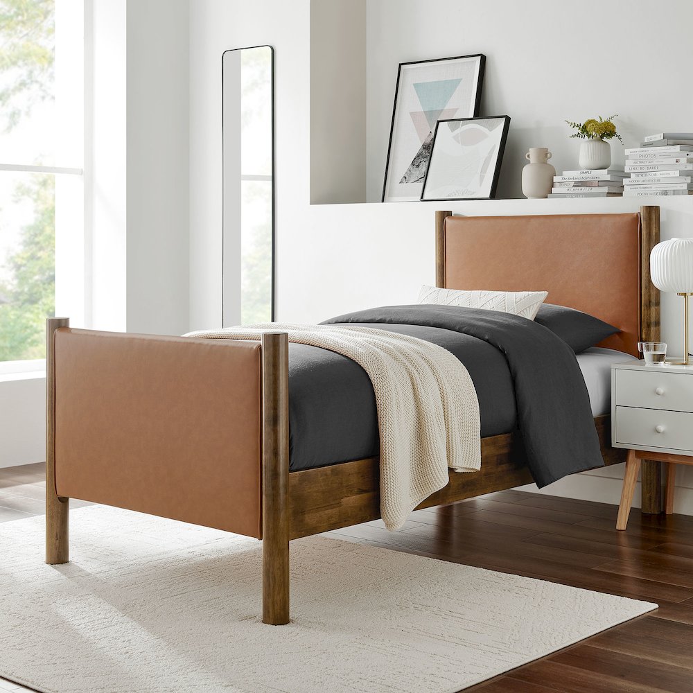 Maven Twin Size Vegan Leather Upholstered Platform Bed