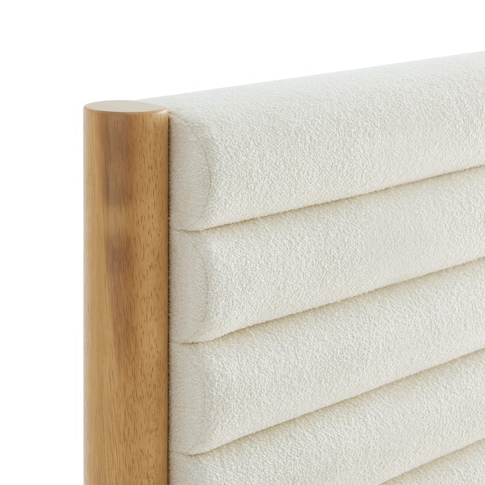 Olea Channel Tufted Boucle Solid Wood Twin Platform Bed