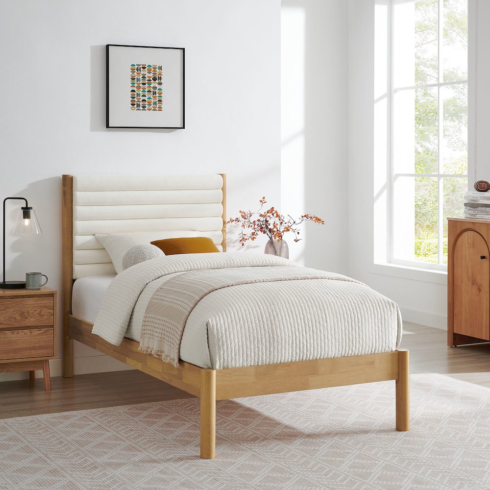Olea Channel Tufted Boucle Solid Wood Twin Platform Bed