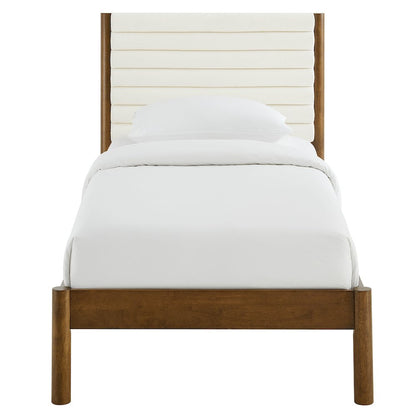 Olea Channel Tufted Boucle Solid Wood Twin Platform Bed