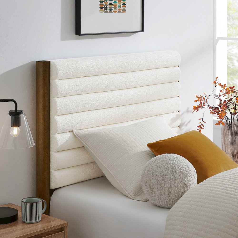Olea Channel Tufted Boucle Solid Wood Twin Platform Bed