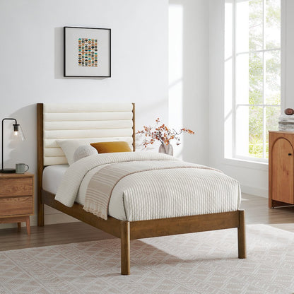 Olea Channel Tufted Boucle Solid Wood Twin Platform Bed