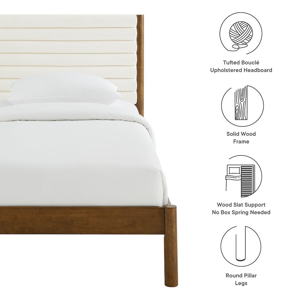 Olea Channel Tufted Boucle Solid Wood Twin Platform Bed