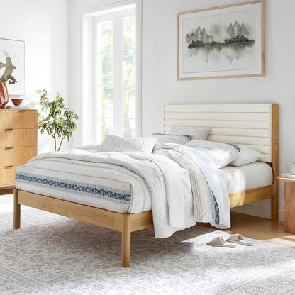 Olea Channel Tufted Boucle Solid Wood Full Platform Bed