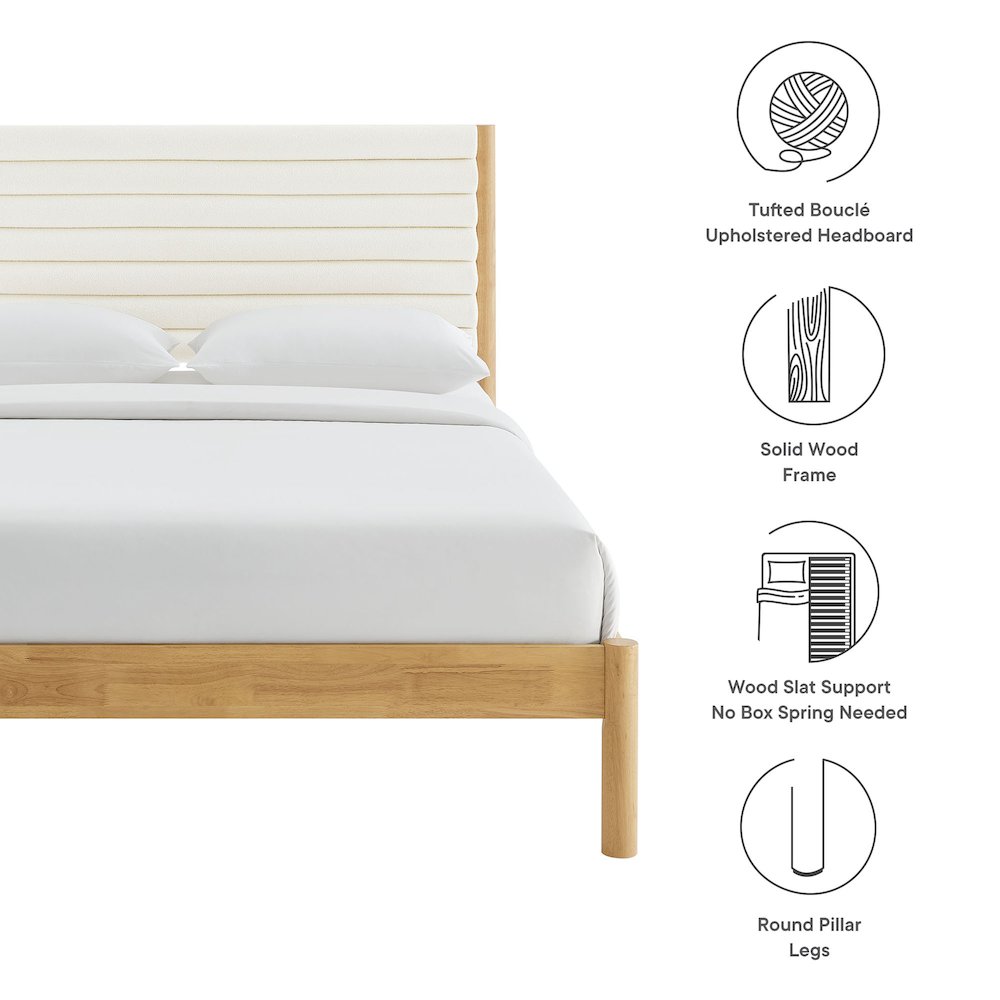 Olea Channel Tufted Boucle Solid Wood Full Platform Bed