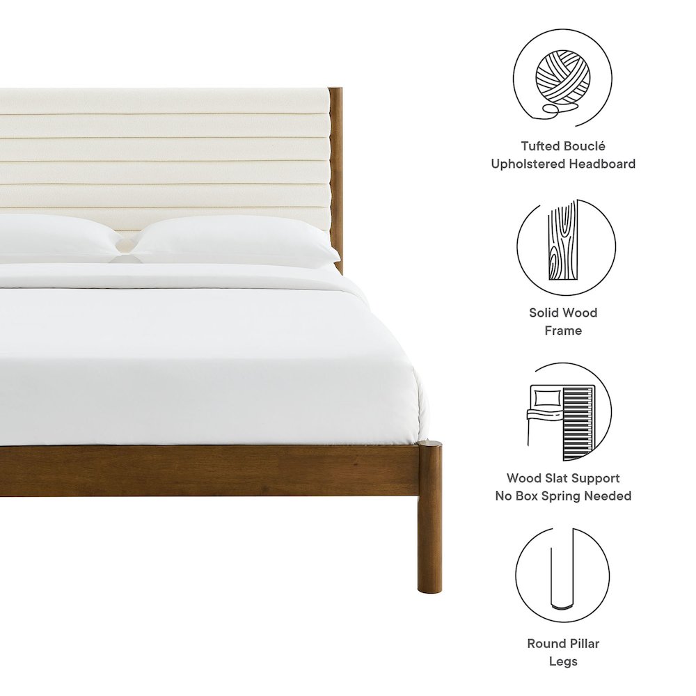Olea Channel Tufted Boucle Solid Wood Queen Platform Bed