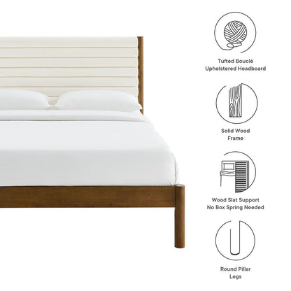 Olea Channel Tufted Boucle Solid Wood Queen Platform Bed