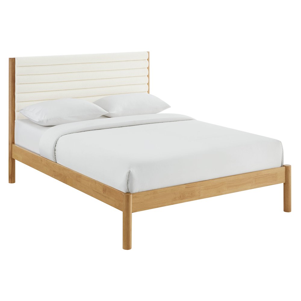Olea Channel Tufted Boucle Solid Wood King Platform Bed
