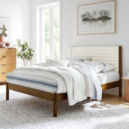 Olea Channel Tufted Boucle Solid Wood King Platform Bed