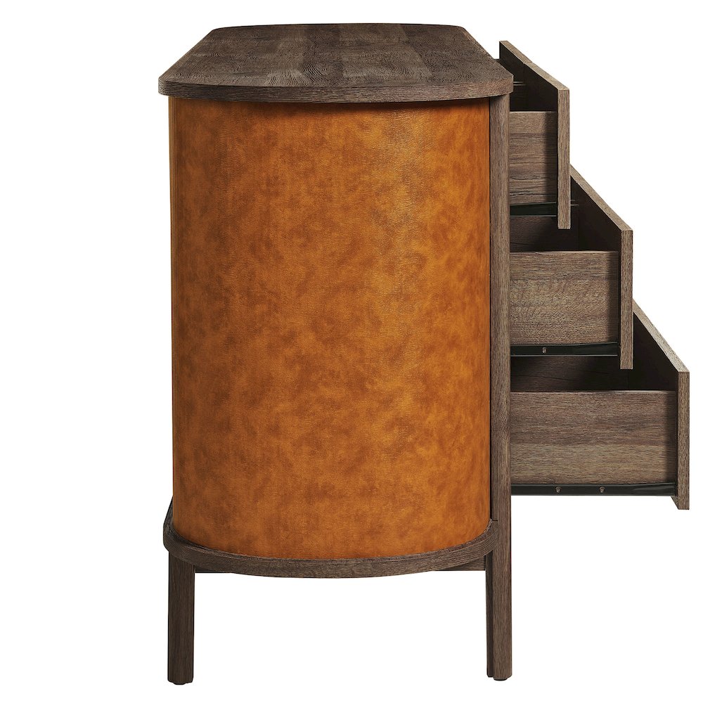 Coralie Curved 6-Drawer Vegan Leather Oval Dresser