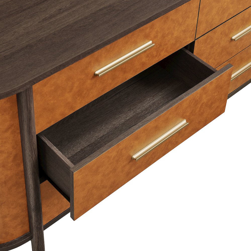 Coralie Curved 6-Drawer Vegan Leather Oval Dresser