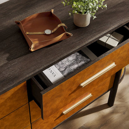 Coralie Curved 6-Drawer Vegan Leather Oval Dresser