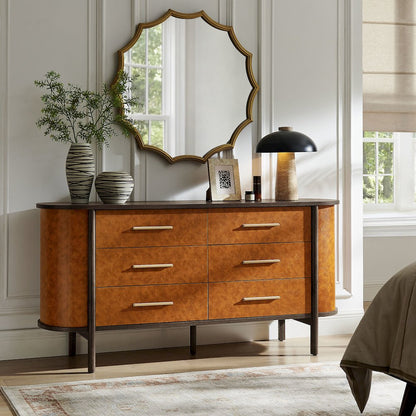 Coralie Curved 6-Drawer Vegan Leather Oval Dresser