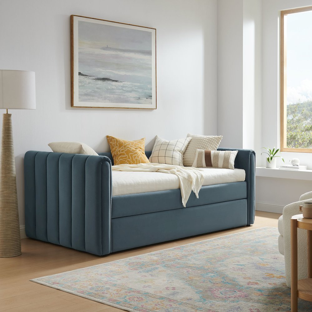Veyla Channel Tufted Performance Velvet Twin Daybed With Trundle