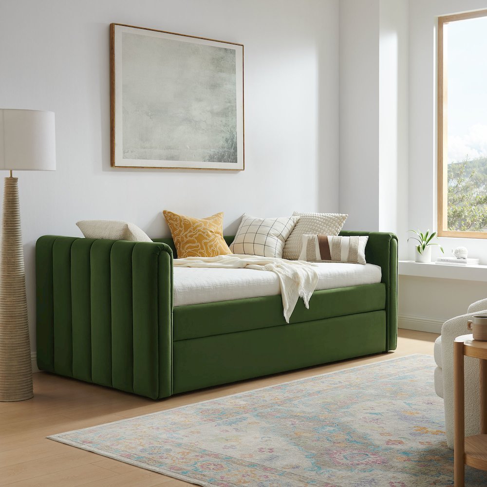 Veyla Channel Tufted Performance Velvet Twin Daybed With Trundle