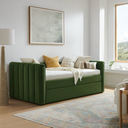 Veyla Channel Tufted Performance Velvet Twin Daybed With Trundle