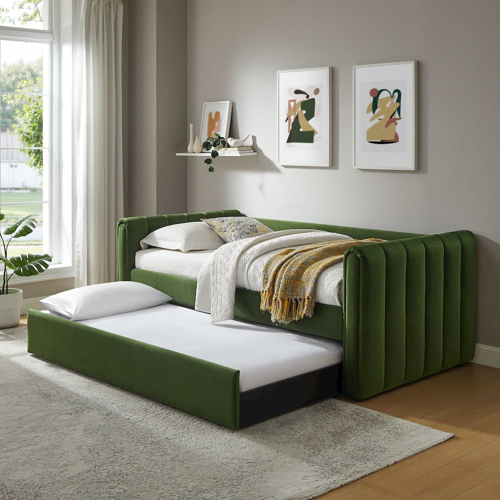 Veyla Channel Tufted Performance Velvet Twin Daybed With Trundle