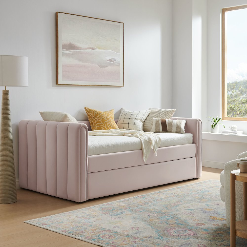 Veyla Channel Tufted Performance Velvet Twin Daybed With Trundle