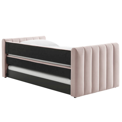 Veyla Channel Tufted Performance Velvet Twin Daybed With Trundle