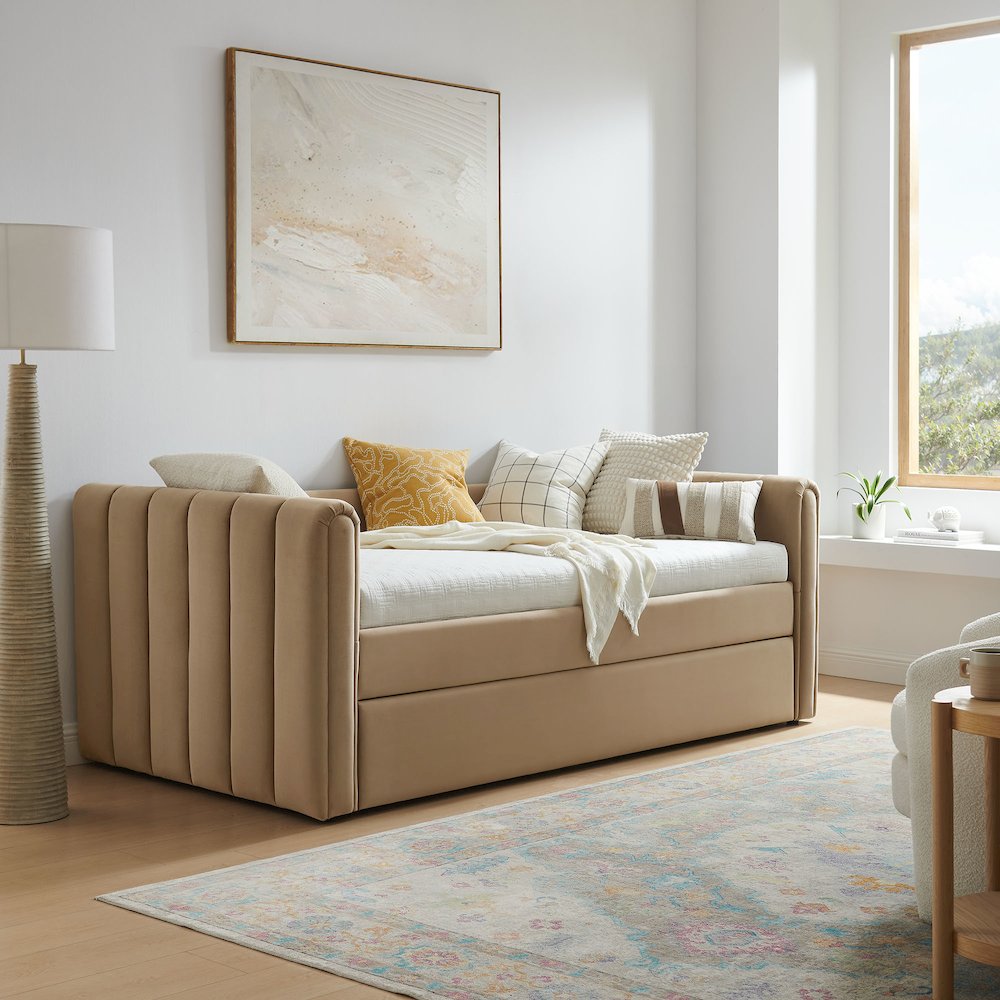 Veyla Channel Tufted Performance Velvet Twin Daybed With Trundle