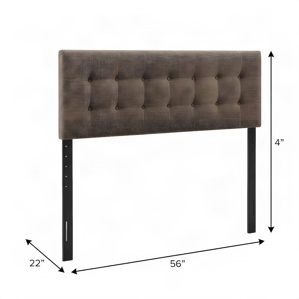Fabric Upholstered Full Size Headboard Only, Padded and Adjustable, Mocha