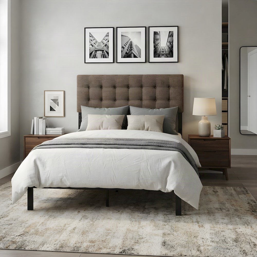 Fabric Upholstered Full Size Headboard Only, Padded and Adjustable, Mocha