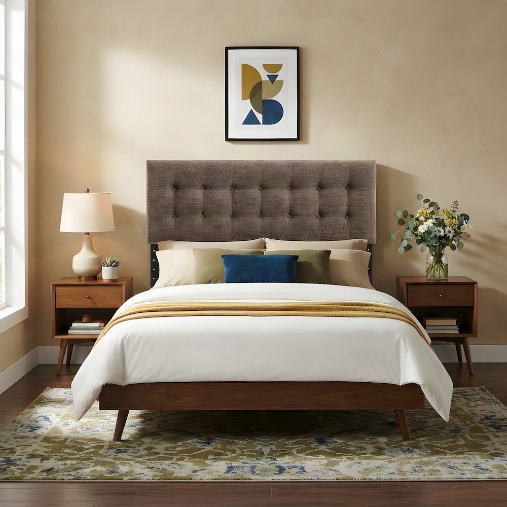 Fabric Upholstered Full Size Headboard Only, Padded and Adjustable, Mocha