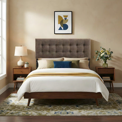 Fabric Upholstered Full Size Headboard Only, Padded and Adjustable, Mocha