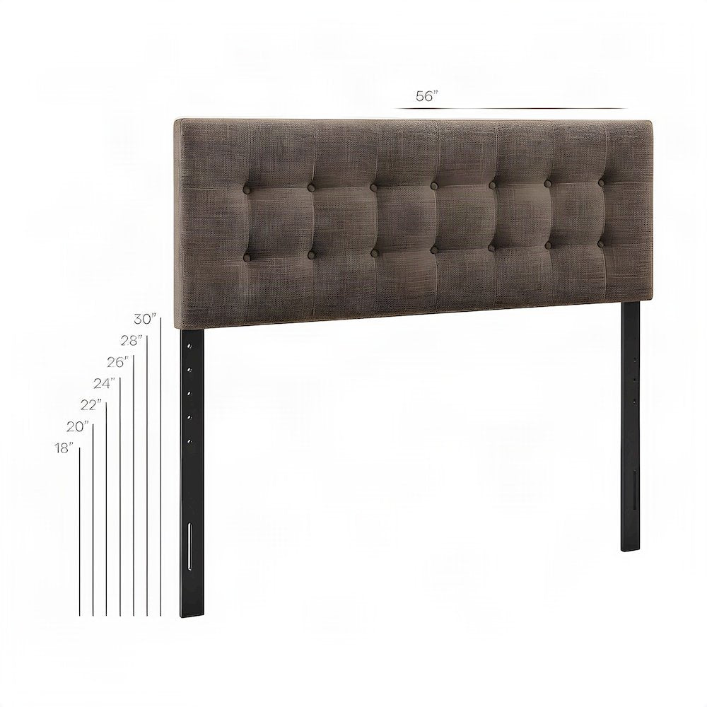 Fabric Upholstered Full Size Headboard Only, Padded and Adjustable, Mocha