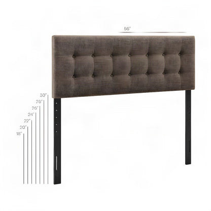 Fabric Upholstered Full Size Headboard Only, Padded and Adjustable, Mocha