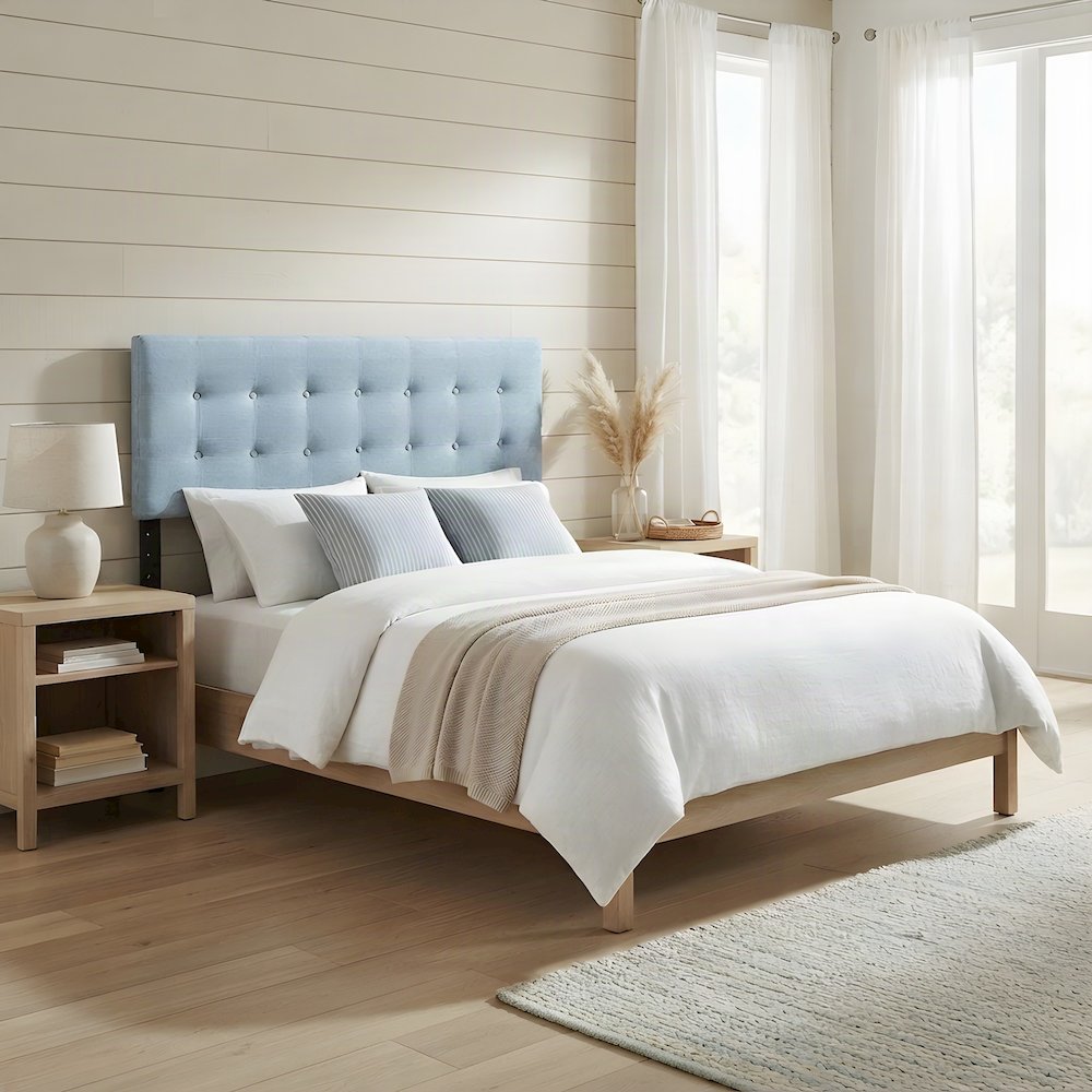 Fabric Upholstered Full Size Headboard Only, Padded and Adjustable, Sky Blue