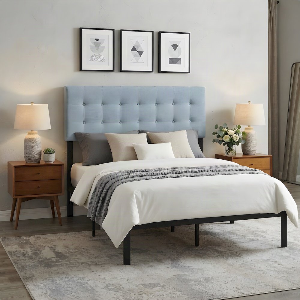 Fabric Upholstered Full Size Headboard Only, Padded and Adjustable, Sky Blue
