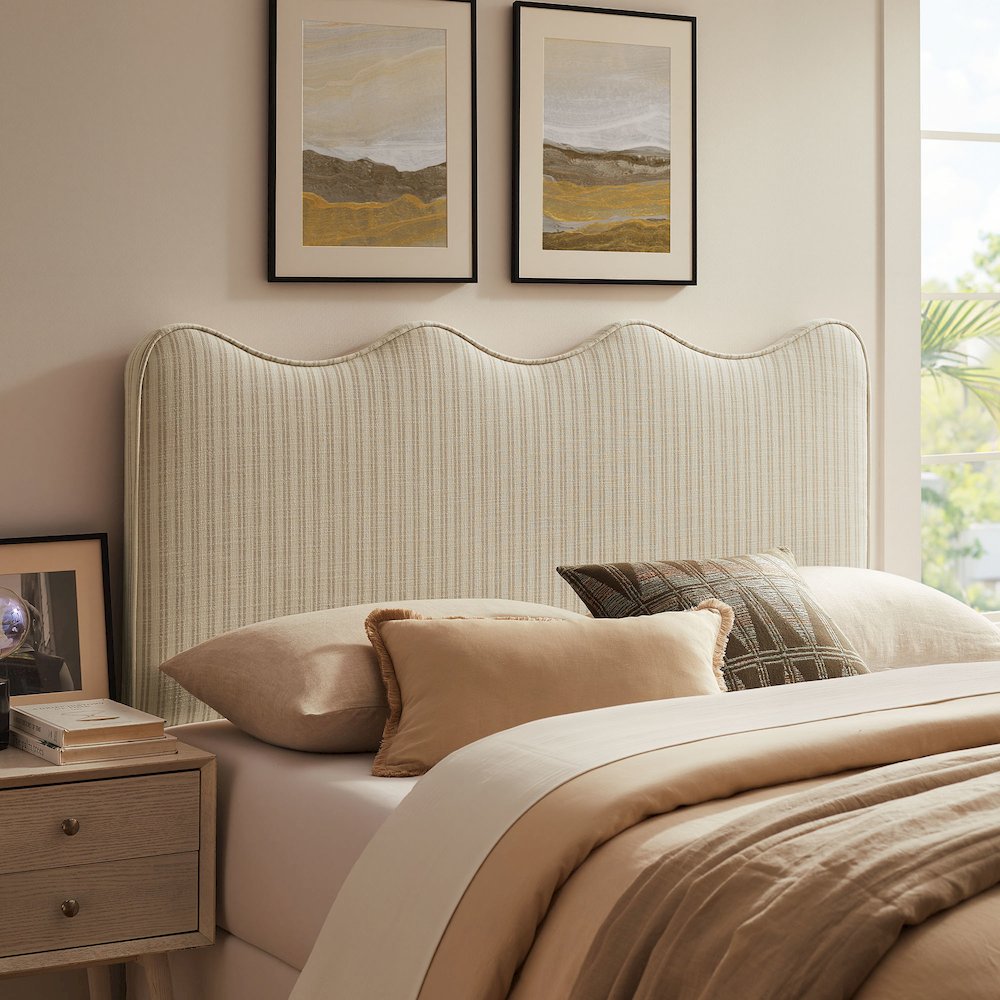 Athena Striped Fabric Upholstered Queen Size Headboard