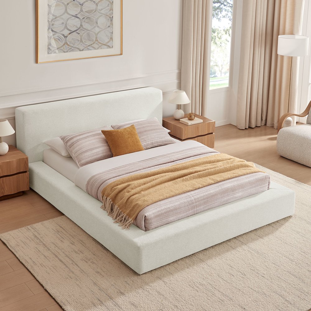 Luma Chenille Upholstered Queen Platform Bed Frame