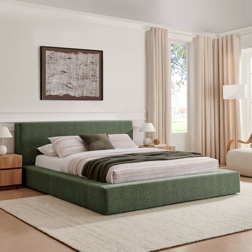 Luma Chenille Upholstered Queen Platform Bed Frame