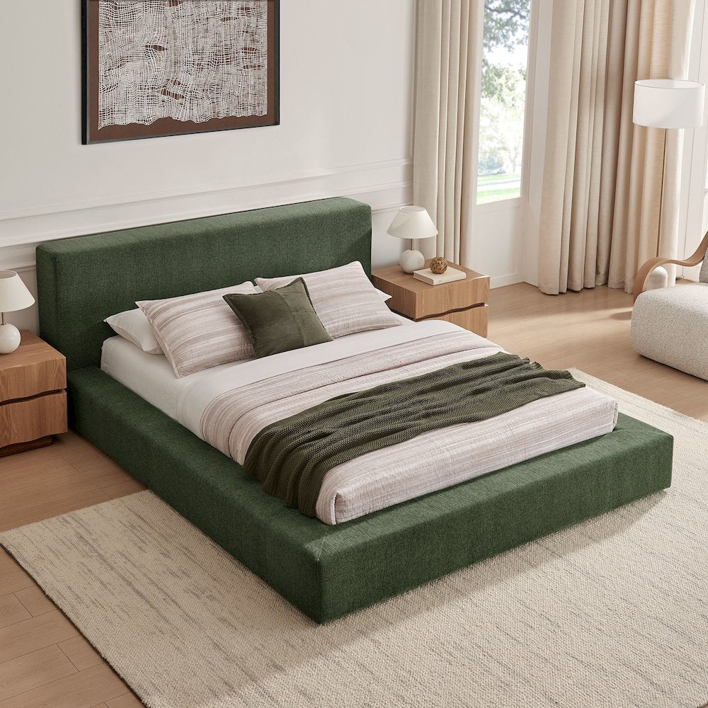 Luma Chenille Upholstered Queen Platform Bed Frame