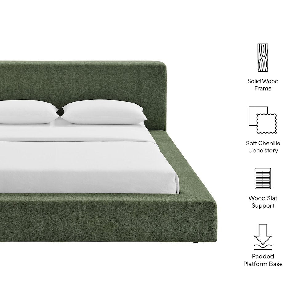 Luma Chenille Upholstered Queen Platform Bed Frame