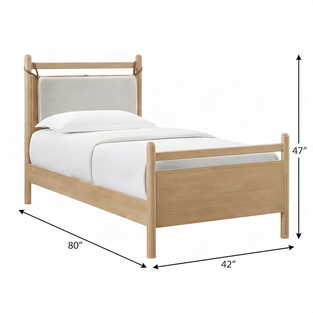 Twin Low Profile Wood Platform Bed with Slat Support, Light Oak Heathered Ivory