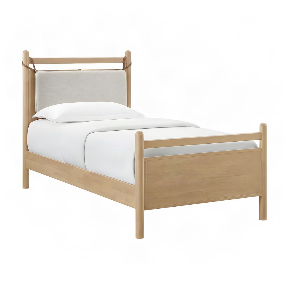 Twin Low Profile Wood Platform Bed with Slat Support, Light Oak Heathered Ivory