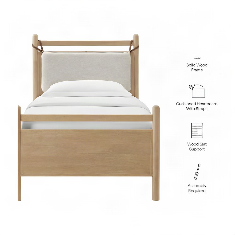 Twin Low Profile Wood Platform Bed with Slat Support, Light Oak Heathered Ivory